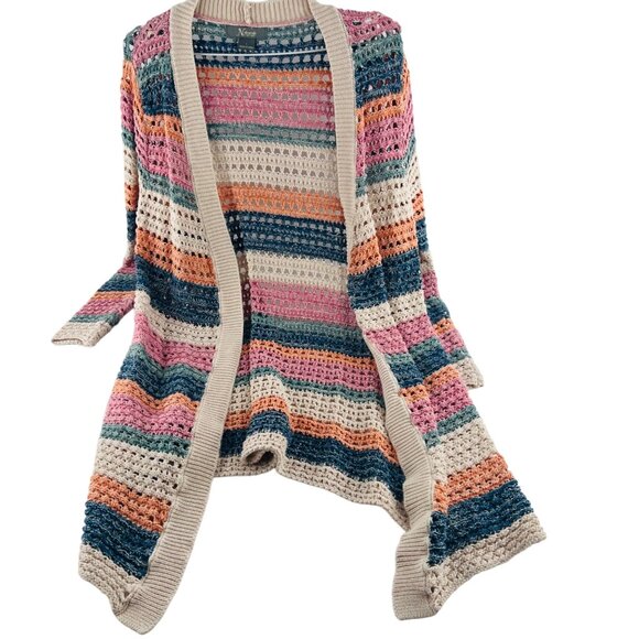 Natural Reflections Women's size Large Sweater Duster Cardigan Colorful Stripes - Picture 1 of 5